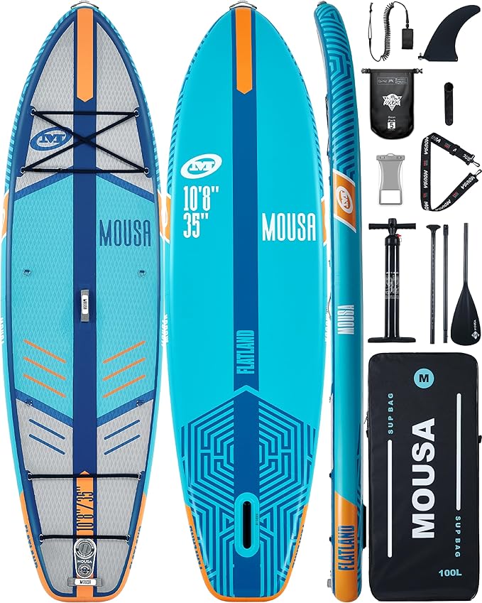 MOUSA 10‘8/11'×35" Extra Wide Inflatable Stand Up Paddle Board, Stable Paddleboard SUP for 2 People/Family, Anti-Slip Full EVA Deck, 3 Handles, 100L Backpack, All-Round Sup Board, Big Fin