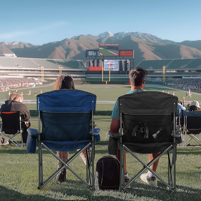 Overmont Oversized Folding Camping Chair - 450lbs Support with Padded Cushion Cooler Pockets - Heavy Duty Collapsible Chairs for Sports Garden Beach Fishing
