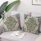 Outdoor Waterproof Pillow Covers - 18 x 18 Inch Set of 2 Bohemian Vintage Carpet Pattern Pillow Covers in Green and Blue Ethnic Design for Decorative Farmhouse, Couch, Garden, Balcony