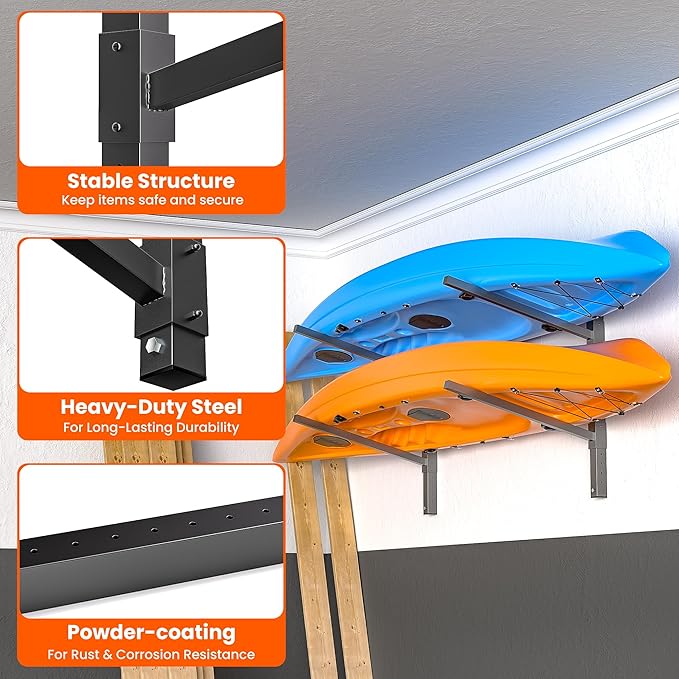 Ultrawall Kayak Storage Rack for 2 Kayaks, Adjustable Wall Mounted Kayak Holder for Garage, Heavy Duty Kayak Hanger for Canoe, Paddleboard, Indoor & Outdoor Use
