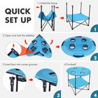 VILLEY Folding Camping Table, Lightweight Double-Layer Round Table with 4 Cup Holders and Carry Bag, Portable Beach Table for Camp, Travel, Fishing, Outdoor Activities, Blue