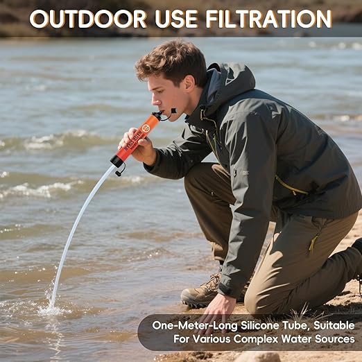 Straw Water Filter, Personal Emergency Water Filtration System, Water Purifier, Outdoor Emergency Survival Gear and Equipment for Hiking Camping Accessories Travel Fishing Preparedness (5PCS)