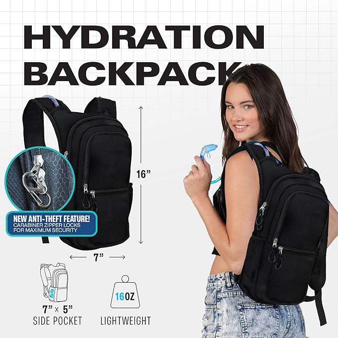 Sojourner Hydration Pack, Hydration Backpack - Water Backpack with 2l Hydration Bladder, Festival Essential - Rave Hydration Pack Hydropack Hydro for Hiking, Running, Biking, Festival Gear