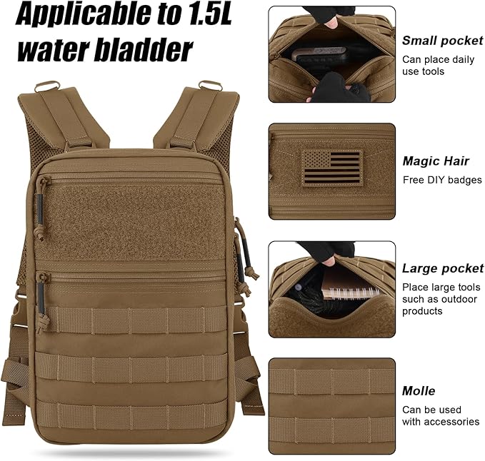 PETAC GEAR Tactical Molle Hydration Pack for 1.5L - Lightweight Water Reservoir Bag for Molle Vest Backpack, for Hiking, Hunting