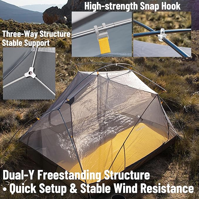 Naturehike Mongar UL Tent [2025 Upgrade] 1.5kg/3.3lb Ultralight Tents,1/2 Person Backpacking Tent,4 Modes of use, Waterproof,Hiking Tents for Camping