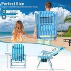 Suteck Backpack Beach Chair, 6-Positions Beach Chairs for Adults with Cooler Bag, Reclining Beach Chair with Cup Holder Folding Camping Chair for Sand Outdoor