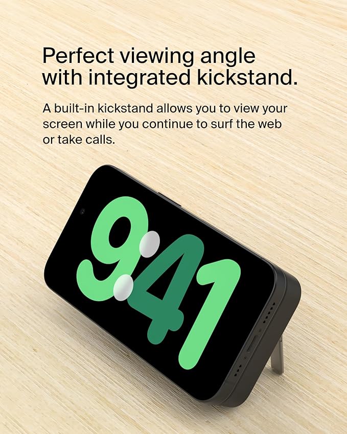 Belkin Portable Charger, Wireless Power Bank 15W 8000 mAh w/ Qi2 - MagSafe Charger w/Built-in Pop-up Kickstand - iPhone 17, Air, Pro, Pro Max, AirPods, Apple Watch, Google Pixel 10, etc. - Black