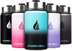 HYDRO CELL Stainless Steel Insulated Water Bottle with Straw - For Cold & Hot Drinks - Metal Vacuum Flask with Screw Cap and Modern Leakproof Sport Thermos for Adults (Teal/Black 14oz)