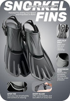 CAPAS Snorkel Mask Fins Set, Travel Size Snorkeling Gear for Adults with Adjustable Fins, Diving Mask and Dry Top Snorkel, Come with a Carrying Bag