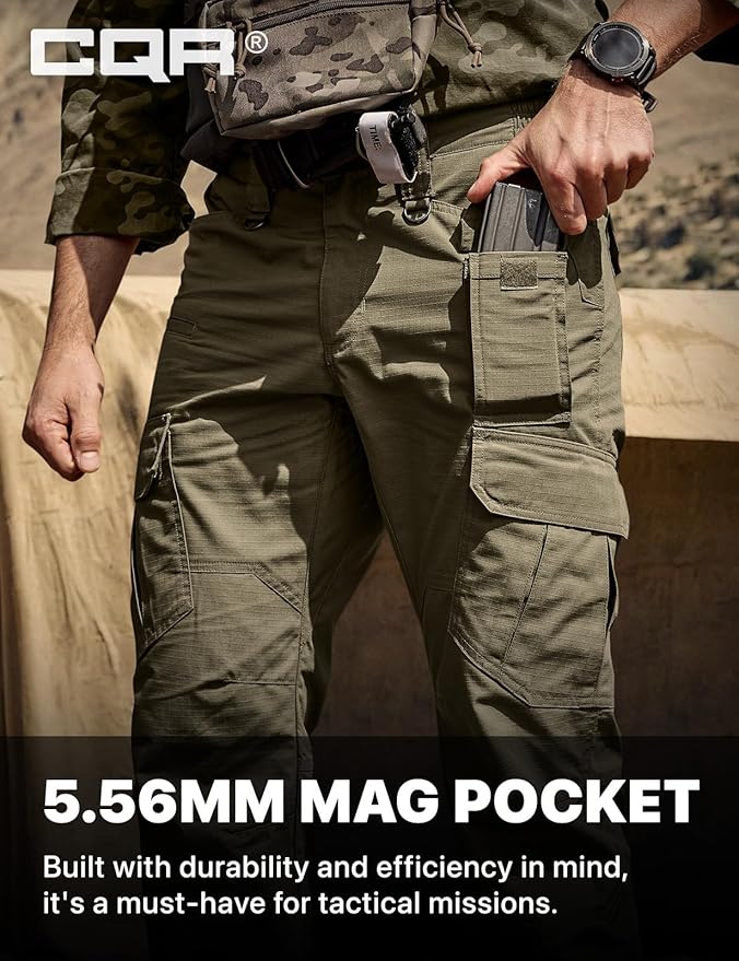 CQR Men's Tactical Pants, Water Resistant Ripstop Cargo Pants, Lightweight EDC Work Hiking Pants, Outdoor Apparel