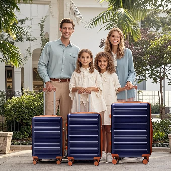 luggage sets 3 Piece with Spinner Wheel,100% PC Material Lightweight Durable,Expandable Carry On Travel Hardside Suitcase sets with TSA Lock for Men and Women (Blue+brown)
