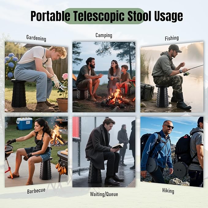 Upgraded Foldable Stool Thickened, Portable Collapsible Stool Retractable Stool for Fishing, Hiking Tours, BBQ, Parties, Outdoor Activities