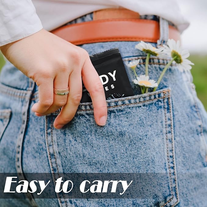 Treela 300 Pcs Bulk Deodorant Large Body Wipes Individually Wrapped Wet Wipes Travel Size for Adults Shower for Homeless Supplies Hygiene Personal Cleansing for Hiking Gym(7.09" X 9.84",Black)