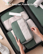 4 Set Compression Packing Cubes for Travel, Bonus Versatile Drawstring Backpack, Lightweight Luggage Organizer Bags, Sturdy Travel Accessories for Suitcase, Dark Green