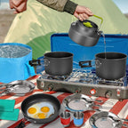 Odoland 29pcs Camping Cookware Mess Kit, Non-Stick Lightweight Pots Pan Kettle, Collapsible Water Container and Bucket, Stainless Steel Cups Plates Forks Knives Spoons for Outdoor Backpacking Picnic