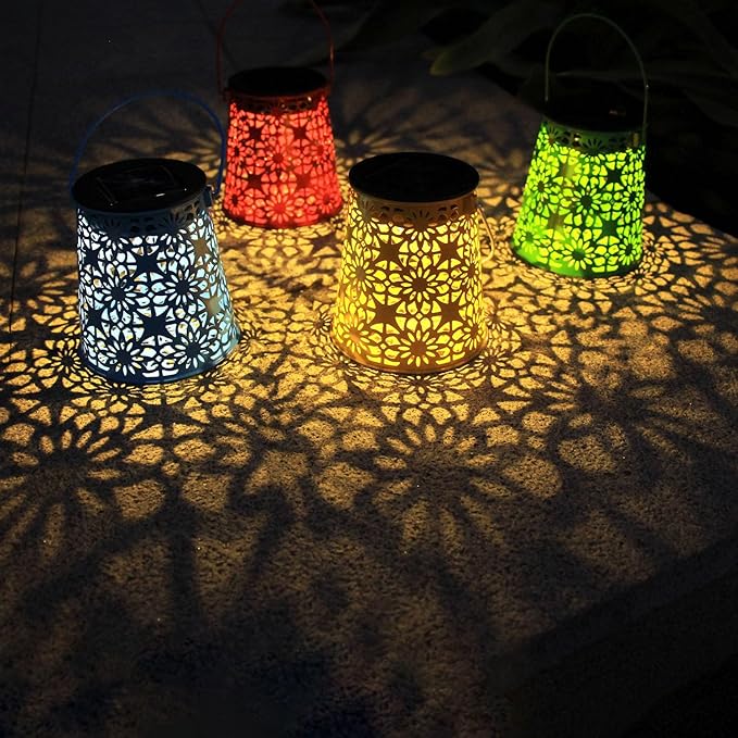4pack Solar Lanterns Outdoor Waterproof Hanging Lights Gifts for Women Metal Small Decorative LED Lanterns for Yard, Patio, Lawn, Tabletop, Pathway, Landscape, Garden Decor