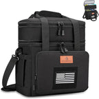 HSHRISH Double Deck Tactical Lunch Box, Large Expandable Insulated Lunch Bag, Durable Waterproof Leakproof Cooler Bag with Flag for Adults/Men/Work Outdoor Trips, 20 Cans/15 L, Black