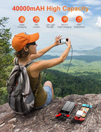 Solar Charger Power Bank, 40000mAh Portable Charger PD 20W Fast Charging Solar Power Bank Built in 4 Cables and USB-C in/Output, Camping Essentials External Battery Pack with Flashlights