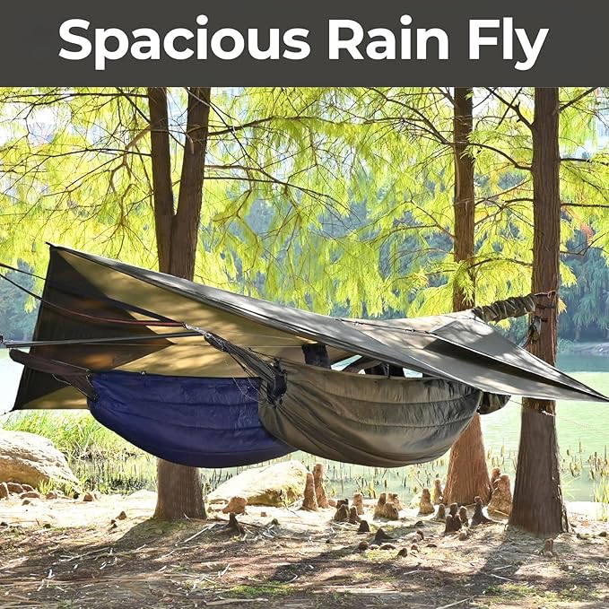 onewind 12×10 ft Hammock Tarp, Ultralight Versatile Camping Tarp Lightweight Waterproof Silnylon Hammock Rain Fly with Doors, Easy to Setup with Stuff Sack Tent Stakes, Dark Grey