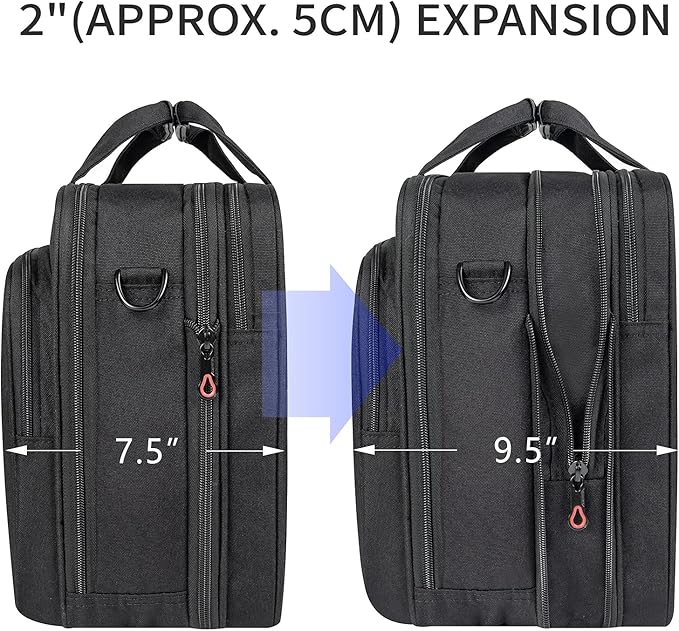 EMPSIGN Stylish Laptop Bag Briefcase, 17.3 Inch Laptop Case Expandable Messenger Bag for Men Water Repellent, RFID Blocking Office Carrying Shoulder Bag for Work Business Travel-Black