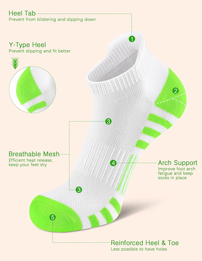 Airacker Ankle Athletic Running Socks Cushioned Breathable Low Cut Sports Tab Socks for Men and Women (6 Pairs)