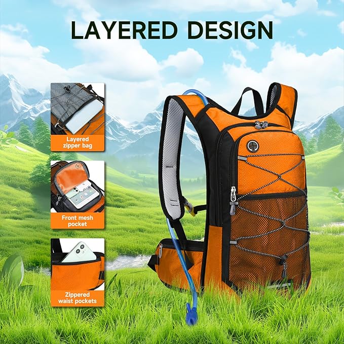 Hydration Backpack Hiking Backpack with Water Bladder Lightweight Insulation Hydration Pack Water Backpack for Hiking Cycling Running Festival Camping for Men Women