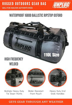 UNPLUG Ultimate Adventure Bag | 1680D Heavy Duty Waterproof Bag | Large Travel Duffle Bag which can be Used for Camping, Motorcycling, Boating, or Hunting