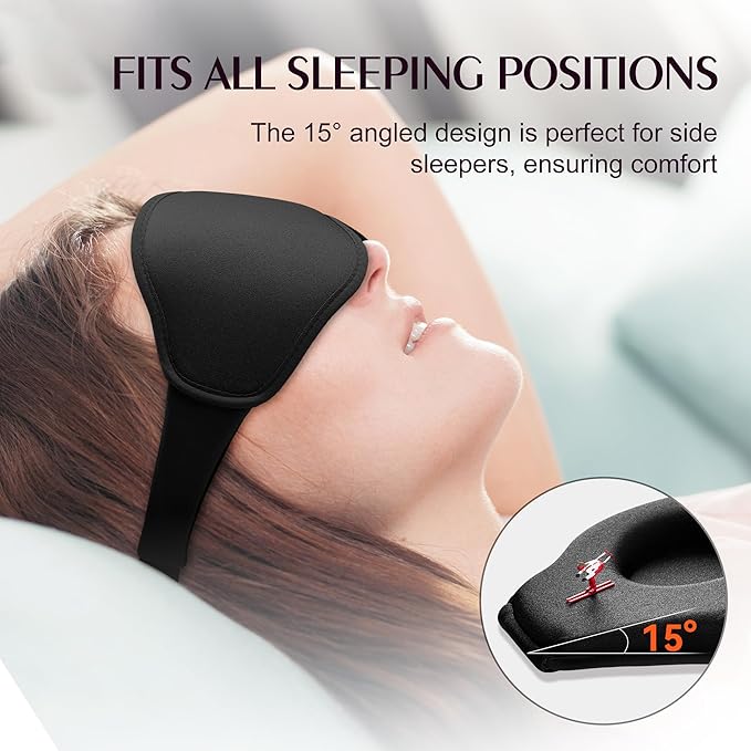 Sleep Mask for Lash Extensions - Blackout Eye Cover, 3D Contoured Sleeping Mask for Side Sleeper, Soft Memory Foam, Eye Masks for Travel, Airplane, Night(Cloud Black, Cloud Blue)