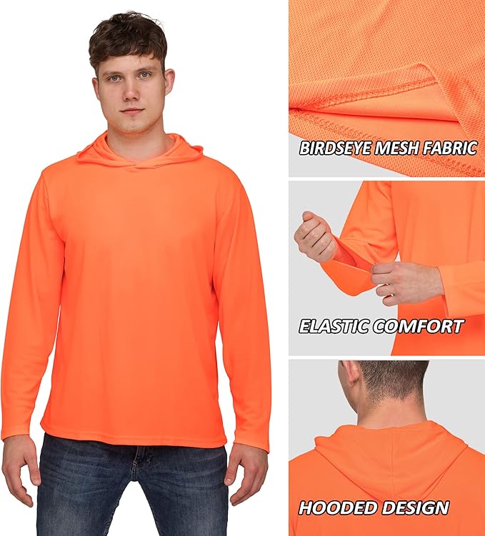 ProtectX High Visibility Sun Protection Lightweight Long Sleeve Hoodie, UPF 50+ Quick-Dry, SPF UV Shirt, Active Wear