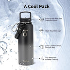 Trebo 40oz Water Bottle with 3 Lid and handle, Vacuum Insulated Stainless Steel Metal Outdoor Leakproof BPA-Free Flask, Keep Cold 48 Hours Water Jug, Best Gift for Men Women Holiday, Dark Gray