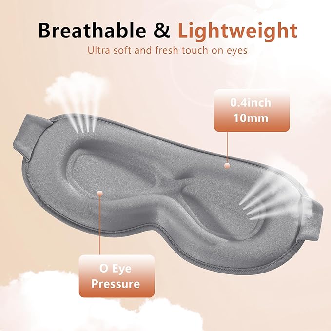 Sleep Mask for Side Sleeper Women Men, Eye Mask for Sleeping Light Blocking, 3D Contoured Cup Sleeping Mask, Soft Breathable Sleep Eye Mask with Adjustable Elastic Strap for Travel