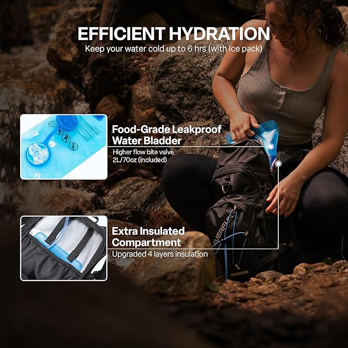Everfun Hydration Backpack 18L with Water Bladder 2L/3L Hiking Water Backpack Women Men Hydration Pack Insulated Lightweight Day Hydropack with Storage for Hiking, Biking, Running, Festival