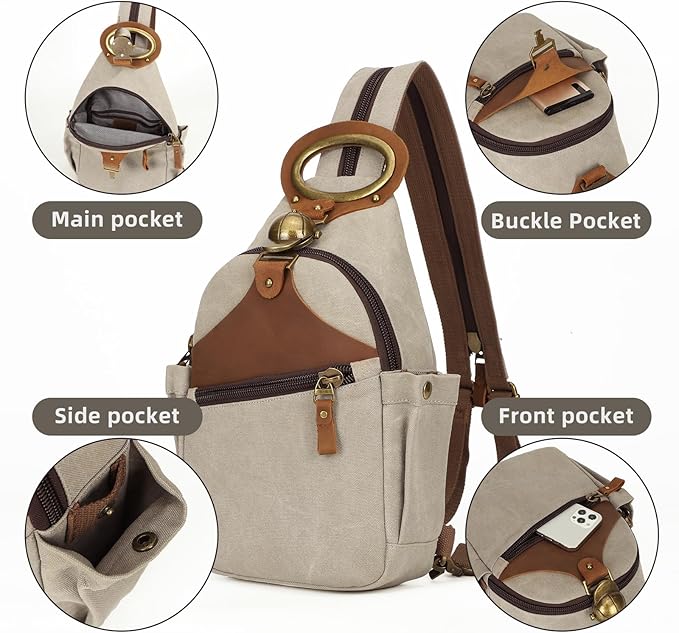 KouLi Buir Canvas Sling bag,Small Crossbody Backpack,Convertible Chest Bag Casual Daypack For Outdoor Cycling Hiking Travel (B3611-Leaden-N)