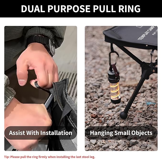 TENPLAY Portable Camping Stools for Adults Heavy Duty,Holds Up to 330lbs,18 Inch Oversized Folding Stools with All-in-One Seat & Carry Bag Design for Camping Outdoor Beach Travel Hiking Fishing Black