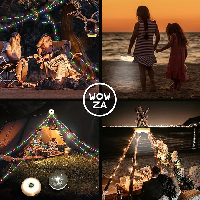 4 in 1 Camping String Lights 32.8FT Outdoor Quick Storage Camping Lights String & Lanterns, 8 Modes Retractable Camping Essentials Waterproof Camp Lights for Tent Gear
