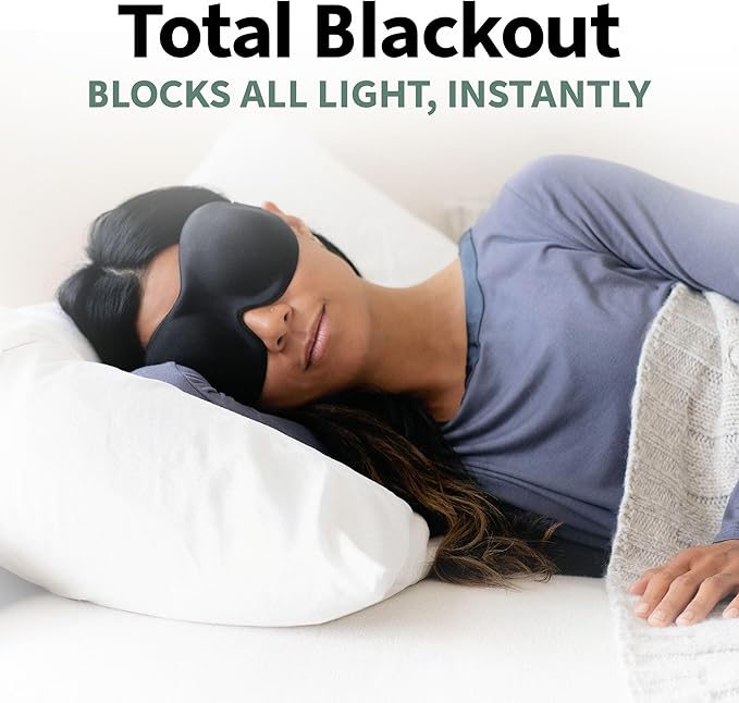 Nidra Contoured Sleep Mask for Side Sleepers – Zero Pressure Fit, Light Blocking Eye Shade for Sleeping & Travel – Black, Standard Size