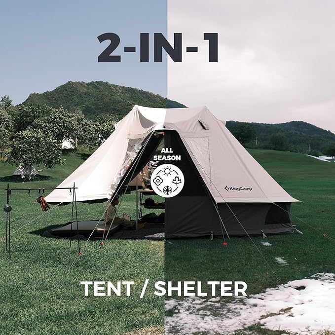 KingCamp Canvas Bell Yurt Tents, 4 Seasons Large Waterproof & Windproof Luxury Glamping Tent w/Stove Jack for Family Outdoor Camping, Hunting, Parties