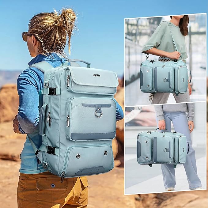 PIJUSHI Carry on Travel Backpack for Women Convertible Duffel Bag Backpack Large Luggage Rucksack Fit 16 Inch Laptop(PE039 Blue)