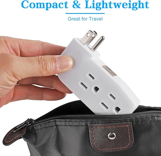 3 Outlet Wall Adapter, UL Listed 1875W/15Amps 3-Prong Grounded Vertical Outlet to The Side, Wall Plug Side Access Adapter, 3 Way Power Splitter Outlet Extender Tap, White (2 Pack), FM-LA30-W