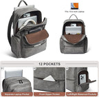 Leather Backpack for Women, Fits 15.6 Inch Laptop, Soft Vegan Leather Backpack for Travel and Daily Use, Grey