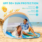 #WEJOY Beach Tent for 3-4 Person Portable Beach Shade Sun Shelter Canopy with UPF 50+ UV Protection Carrying Bag Stakes for Beach Camping Hiking