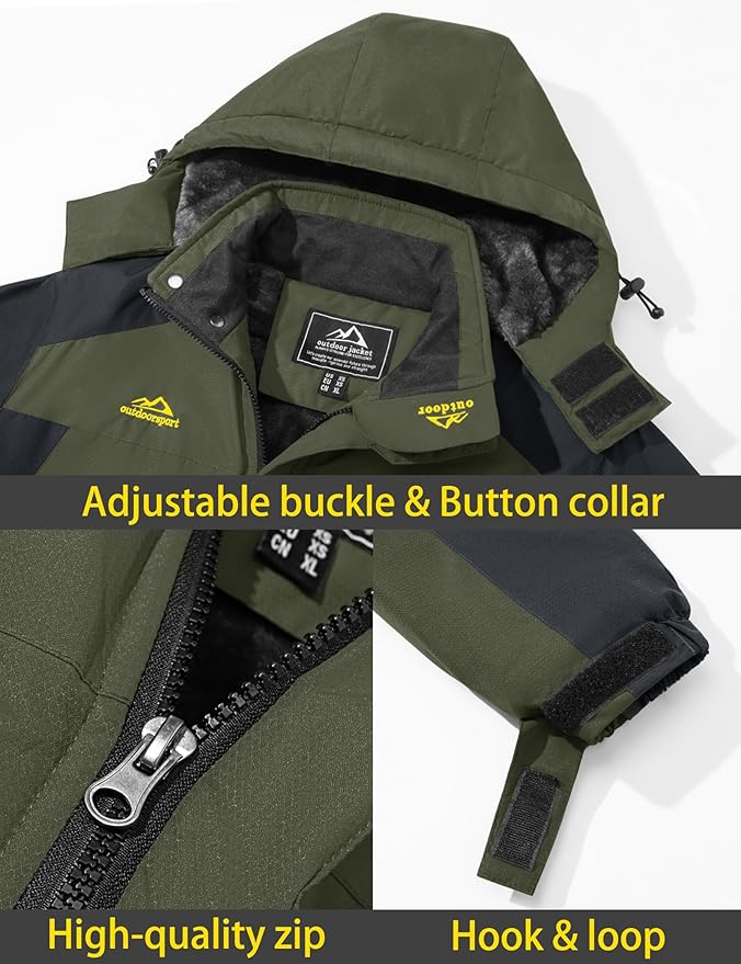 TACVASEN Men's Winter Ski Jacket Waterproof Snow Coats Snowboard Fleece Lining Jacket Warm Parka with Hooded