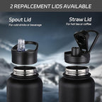 HASLE OUTFITTERS 40oz Stainless Steel Water Bottle, Vacuum Insulated Double Walled Leak Proof Sports Water Bottle with 2 Lids (Straw and Spout Lid) Thermo Mug Keep Cold and Hot(Black,1)
