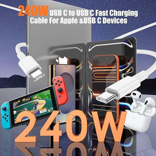 240W USB C to USB C Cable 2-Pack [3.3FT+6.6FT],Type C Fast Charging Cable for iPhone Air 17 16e 16 15 Pro Plus Pro Max，for Galaxy S25/S24, for iPad Pro/Air/mini, for MacBook Pro/Air and More