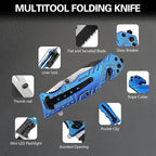 5-in-1 Dispatcher Tactical Knife with Glass Breaker, Seatbelt Cutter,Steel Serrated Blade,Flashlight and Carrying bag, Good for Military Emergency Outdoor Rescue (blue)