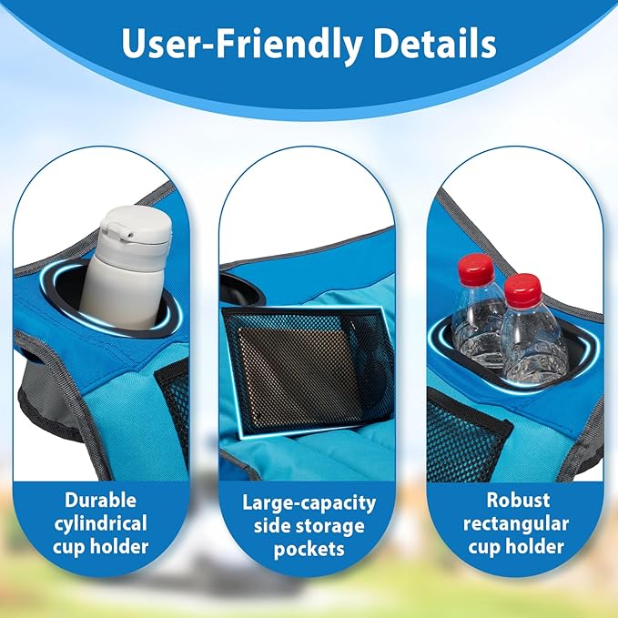 Oversized Camping Chair, Portable Folding Camping Chairs with Side Pocket, Cup Holder and Carry Bag, Heavy Duty Outdoor Camping Chairs for Adults, Fishing, Sports, Trip, up to 400lbs, Style 1