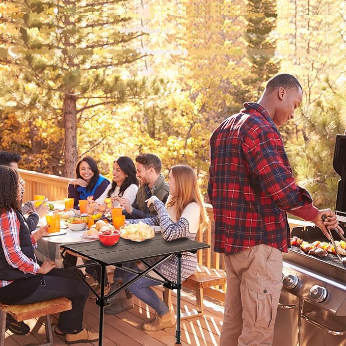 Night Cat Foldable Camping Table: Outdoor Table with Storage Basket