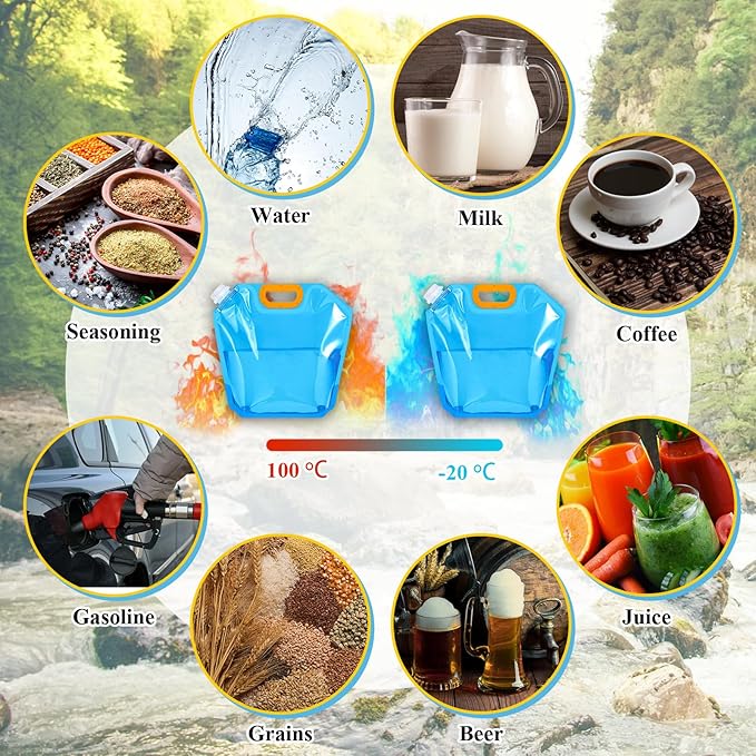 Tessco 8 Pcs for you 1.3 Gallon Collapsible Water Storage Bag Water Container Emergency Jug Plastic Storage Pouch Freezable Carrier Tank Foldable Bottle for Outdoor Sport Camping Hiking (Blue)