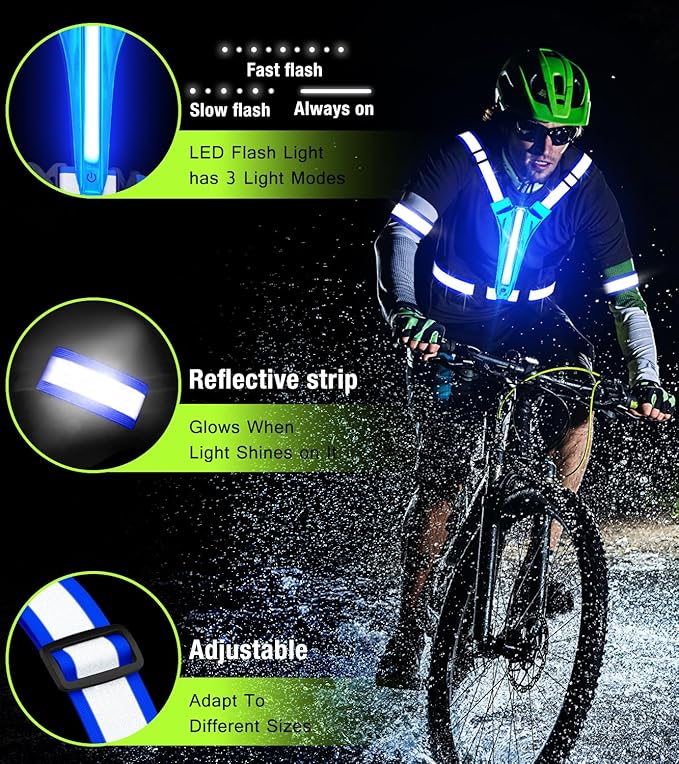 Led Light Up Running Vest Reflective Vest for Runners Night Walking, Rechargeable LED Reflective Running Vest High Visibility with Adjustable Waist/Shoulde, Reflective Armband for Women Men