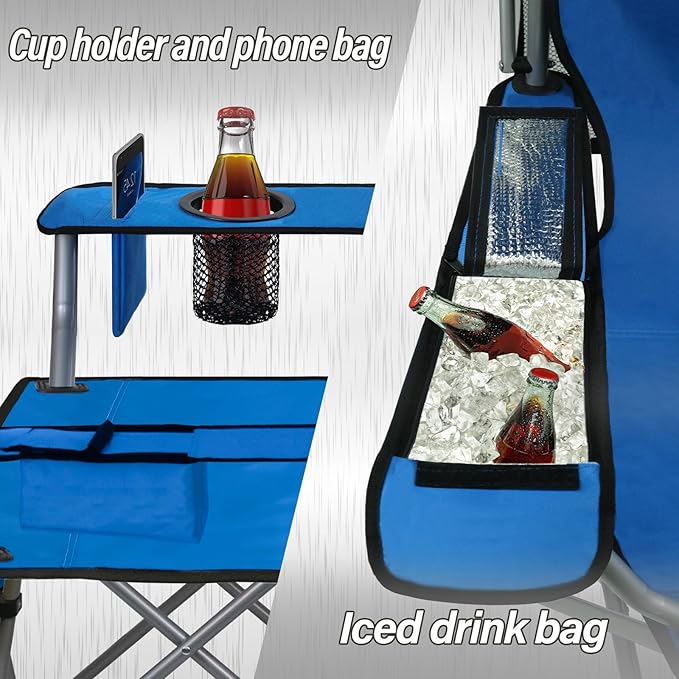 PLKO Camping Chairs with Canopy, Portable Quad Lawn Chair for Adults, Folding Recliner Chair with Cup Holder Outdoor Events and Shade- Support 330 LBS